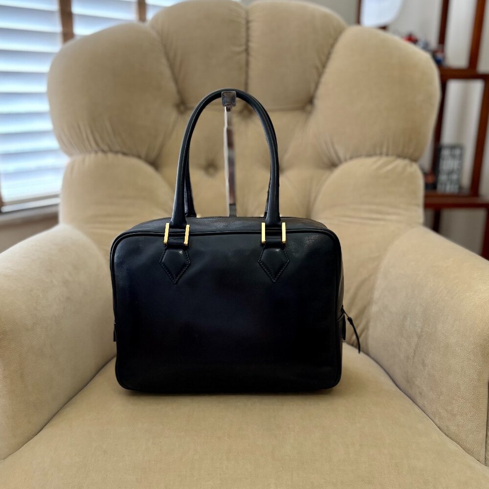 VTG Auth ROYAL HIGHNESS Genuine Leather Black Box Satchel Bag - Picture 2 of 5